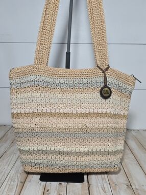 The Sak Casual Classics Crochet Striped Tote Bag — Sand / Earth Stripe